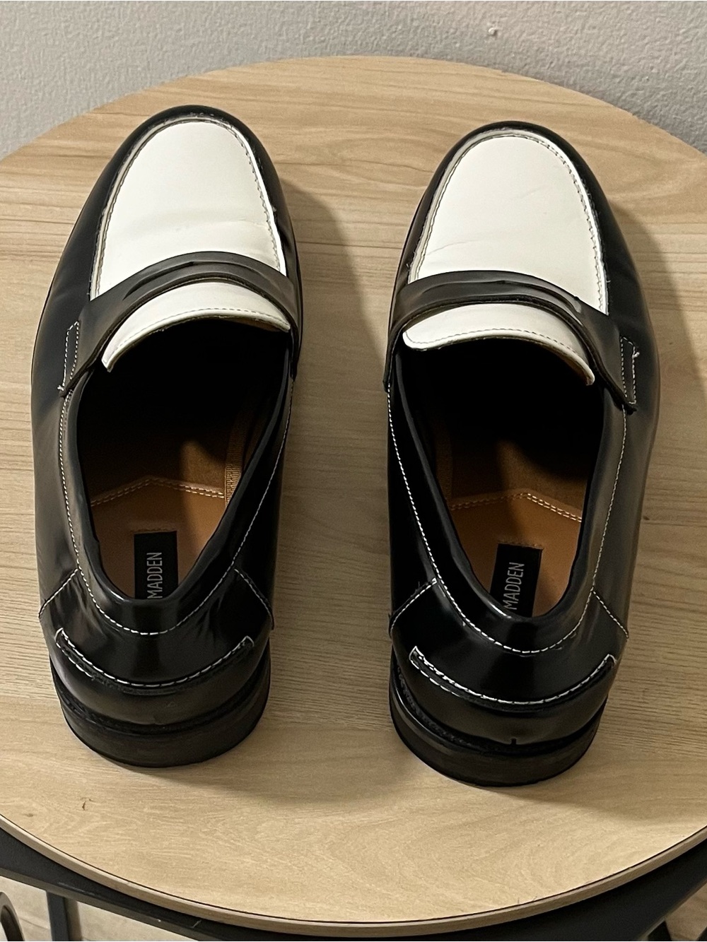 Steve Madden Natan Black and White Leather Loafers
